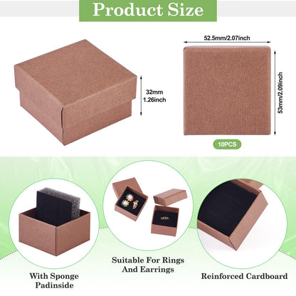 Craftdady 10pcs Small Gift Box with Sponge Square Cardboard Box Coffee Jewellery Storage Boxes for Rings Bangle Bracelet Earring Necklace Display