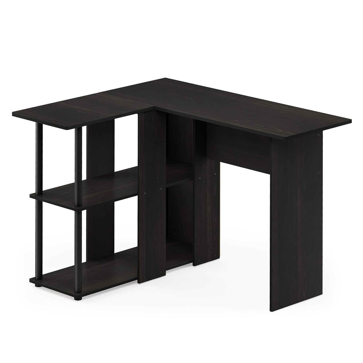 Furinno ABBOTT Desk, Gaming Desk with Bookshelf, L-Shape Computer Desk, Office Desk for Home Office, Bedroom, Espresso