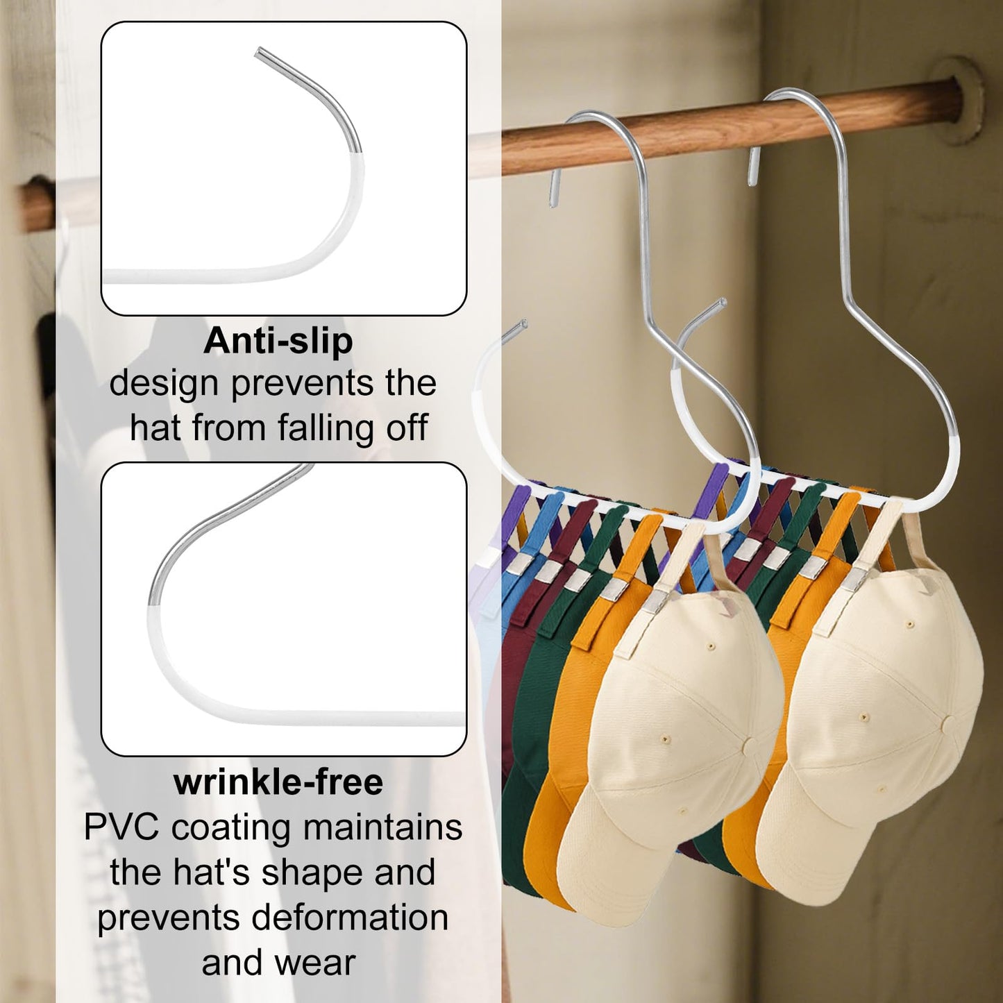 lasuroa 4pcs Hat Organizers, Durable Anti-Slip Baseball Hat Storage Hanger Practical Closet Accessories Suitable for Beanie Belt Tie Scarves Purse