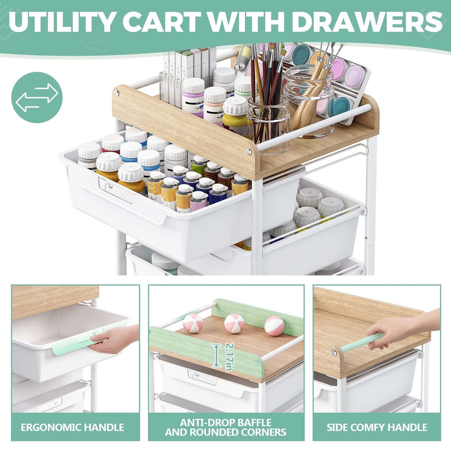 SYKIARIOL 6-Drawer Storage Cart, White