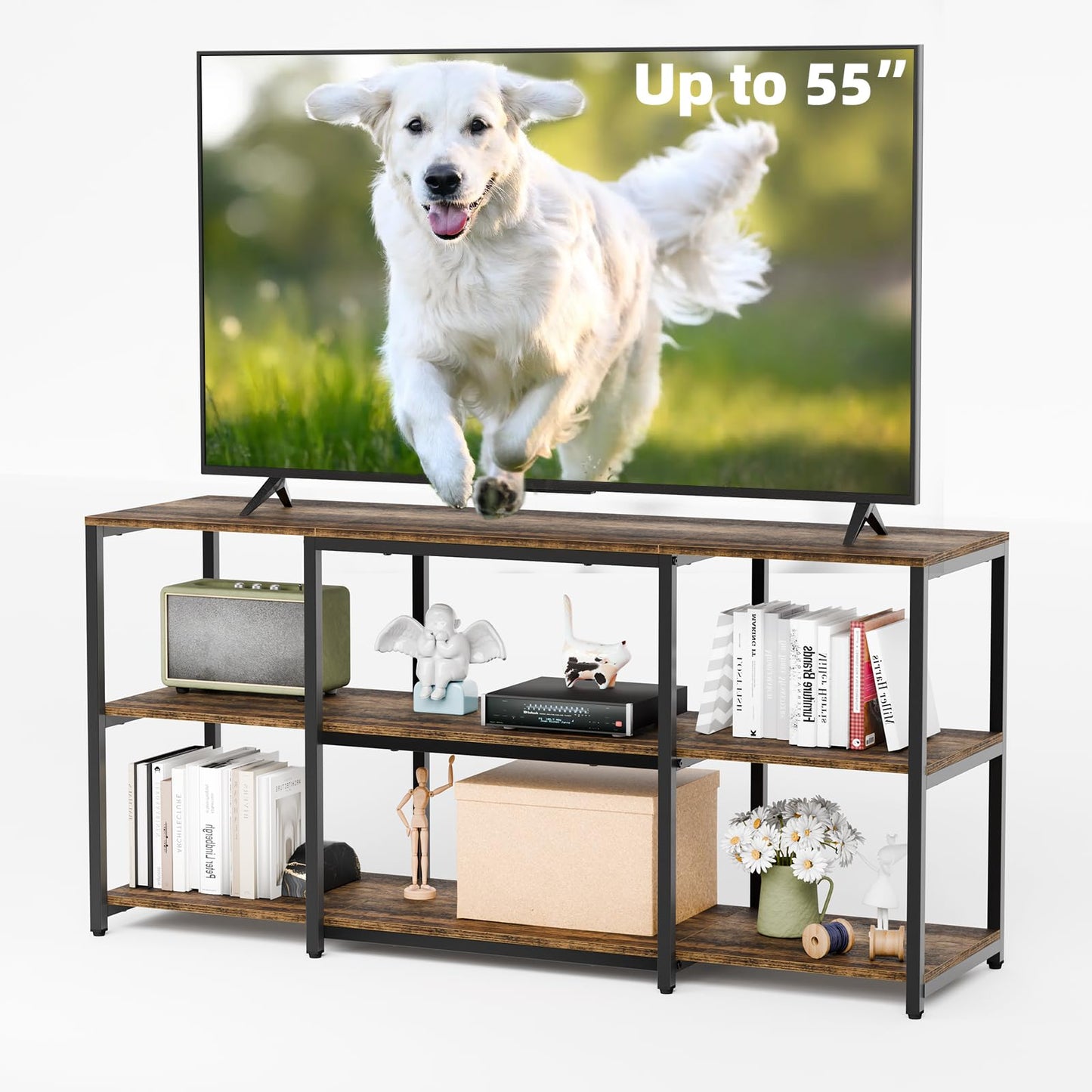 Aquzee TV Stand, 125 cm TV Stand Cabinet, 3 Tier Wooden TV Console Table Unit with Storage