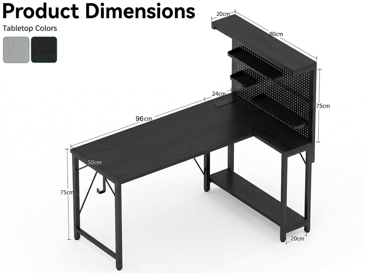 Xyphren L Shaped Gaming Desk with Pegboard Hutch & Shelves, Corner Computer Desk with Power Outlet