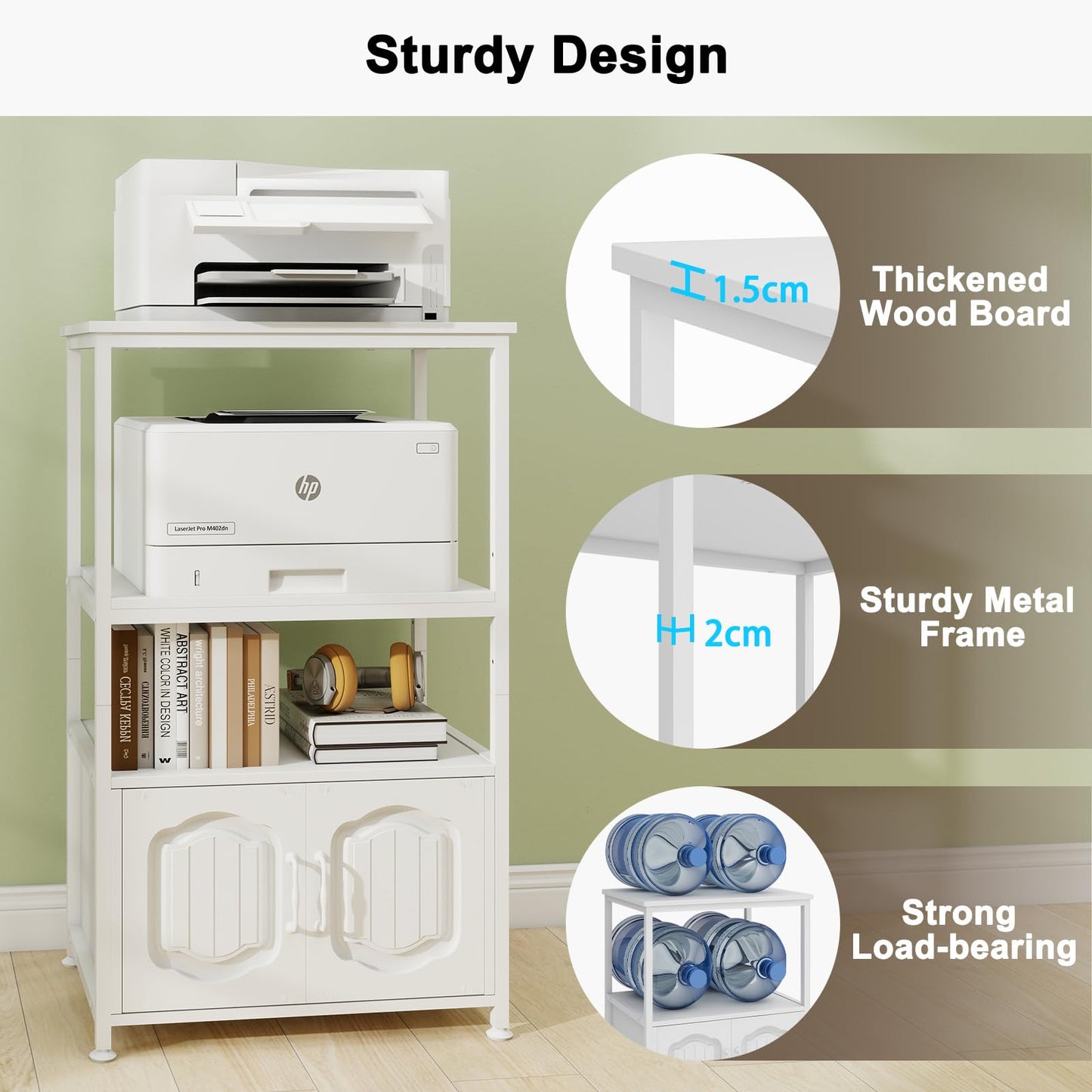 PUNCIA 4 Tier Printer Stand with File Cabinet