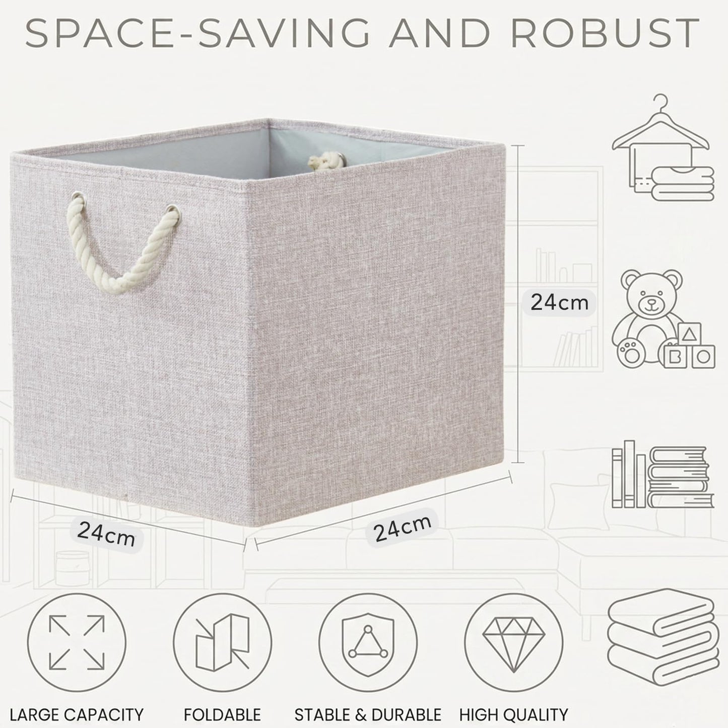 Mangata 4 Pack Storage Cubes for Shelves, Fabric Storage Boxes with Cotton Rope Handles Home Organization