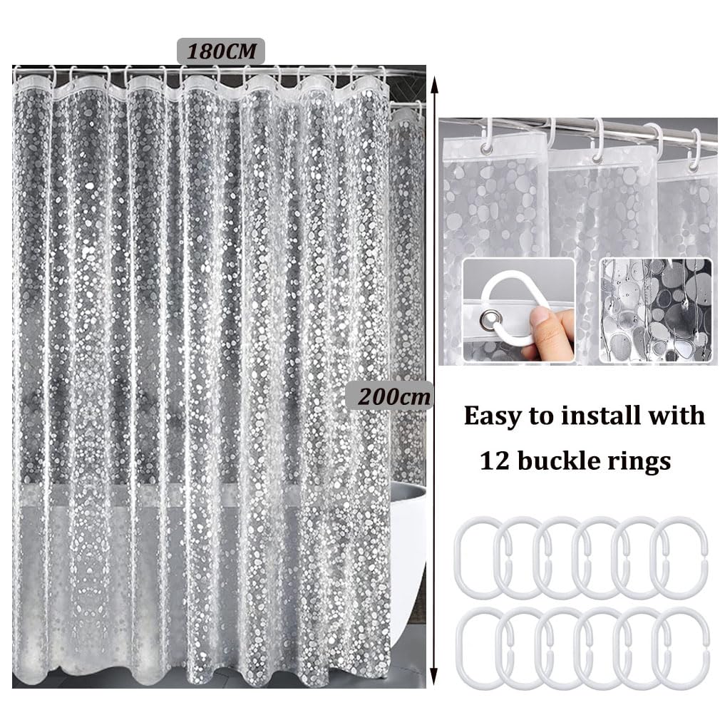 Shower Curtains Mould Proof Resistant,180 x 200 cm,Shower Curtain for Bathroom,Waterproof Heavy Duty Bathroom Curtains,PEVA Cobblestone Shower