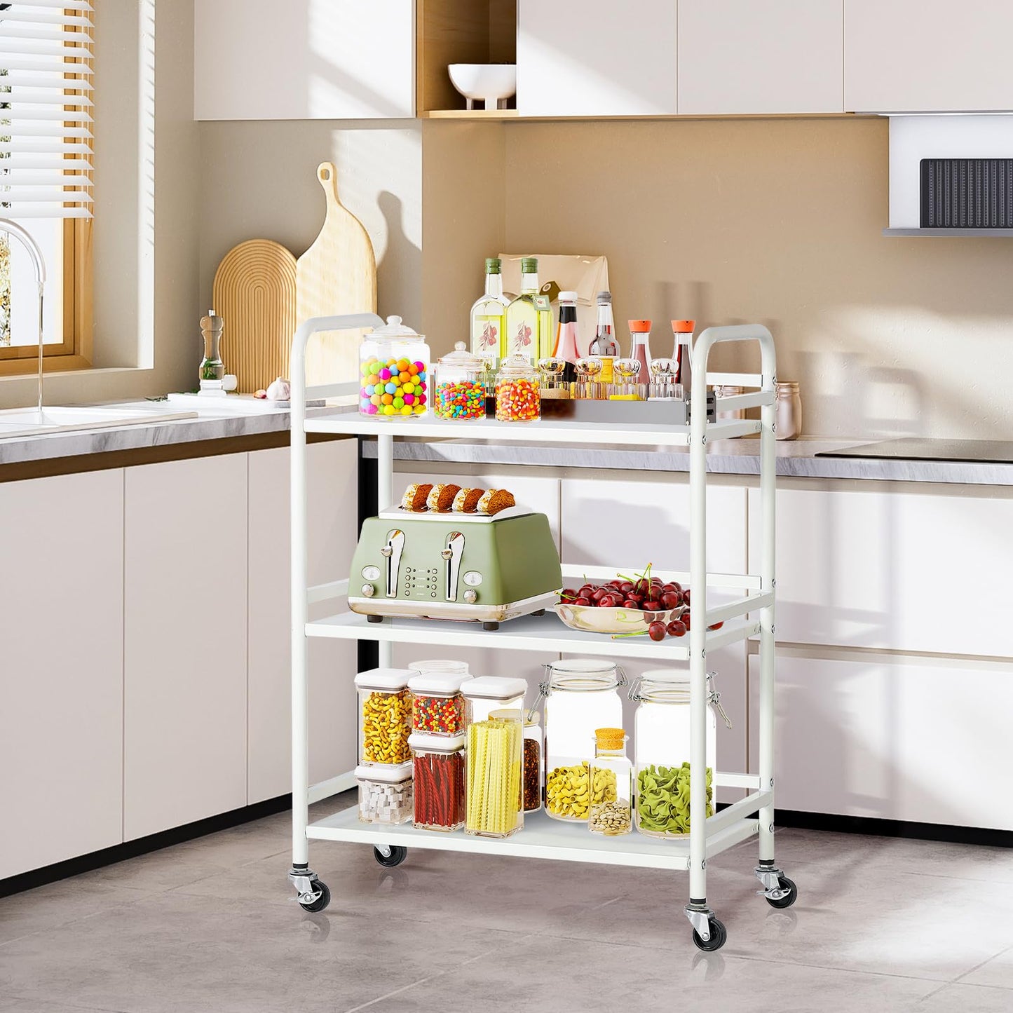 HDANI Serving Trolley,3-Tier Metal Trolley,White,60x30x75cm
