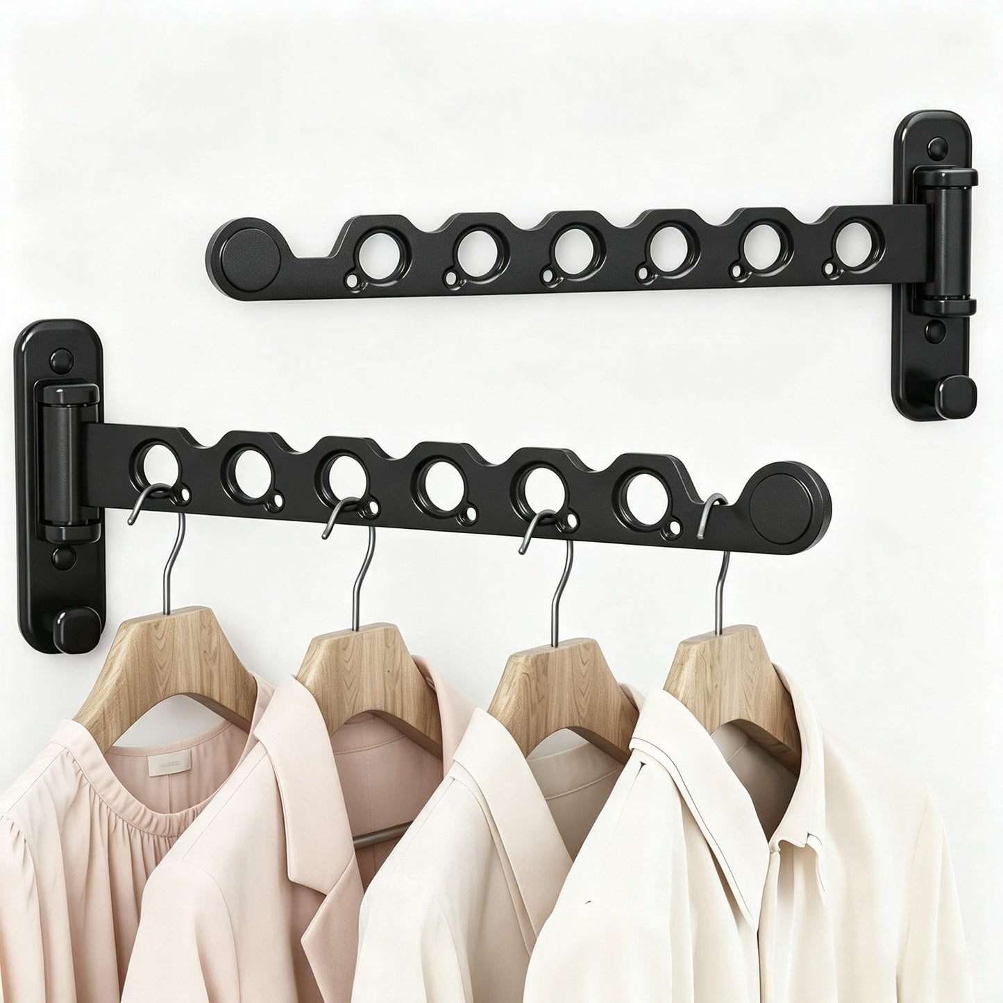 dancrul Wall Mounted Drying Rack Clothing Foldable for Laundry Room, Clothes Drying Rack Folding Indoor, Black 2 Packs