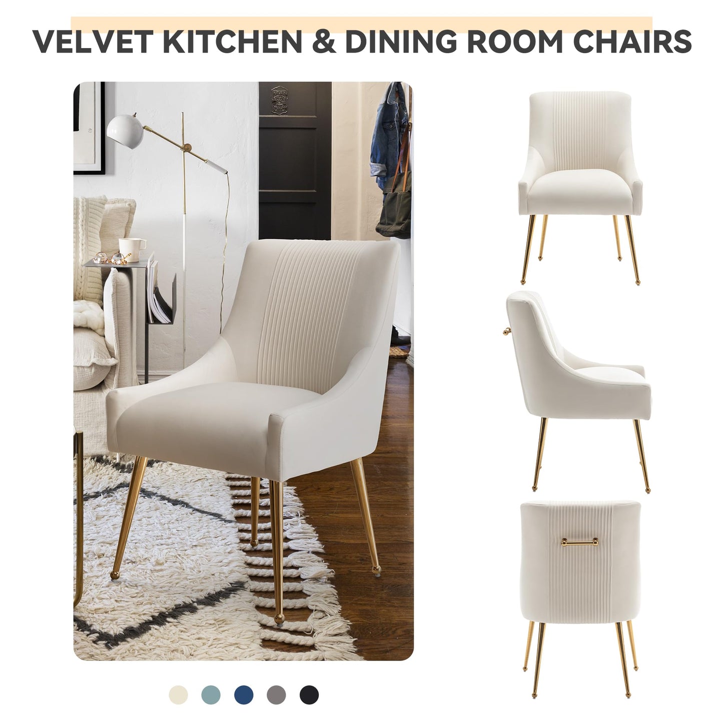 SEYNAR Modern Dining Chairs, Velvet Upholstered Dining Room Chairs with Gold Legs,Tufted Accent Chair Set of 2 for Reception Room Living Room Study