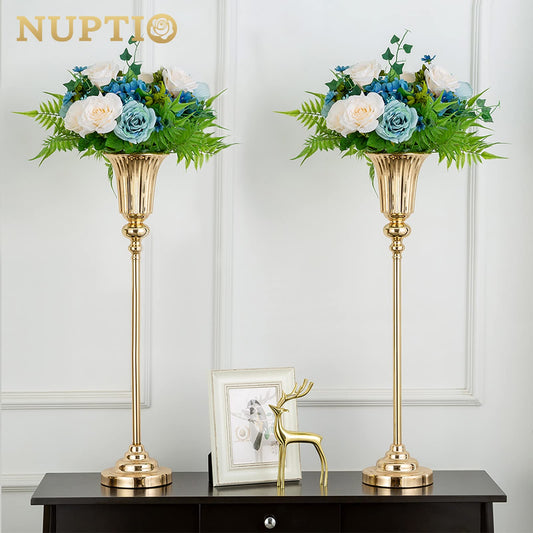 NUPTIO Gold Vase Centrepieces Tall: 2 Pcs 77.5cm Wedding Table Centerpieces Trumpet Vases Metal Flower Stand for Party Anniversary Ceremony Birthday