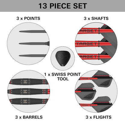 TARGET Darts Scope Steel Tip Swiss Point Darts, 90% Tungsten Dart Set, Barrel 03-23G | Steel Tip Dart Sets, Red & Black Darts, Professional Dart Set