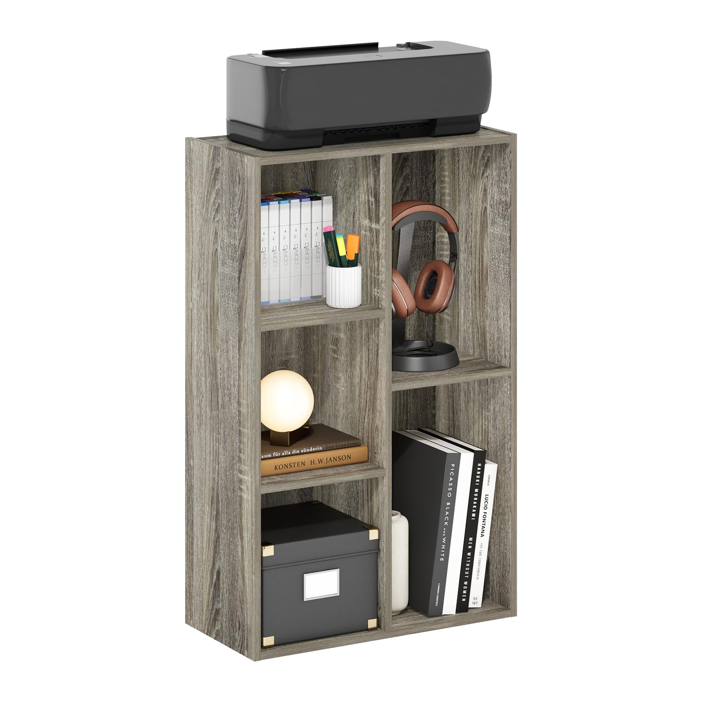 Furinno LUDER Book Shelf, 5-Cube Bookshelf, Reversible Bookcase, 9.4 x 19.5 x 31.5, for Living Room, Bedroom, Home Office, French Oak