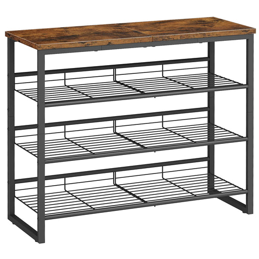HOOBRO Shoe Rack, 4-Tier Shoe Organizer, Shoe Storage Shelves for 12-16 Pairs, Adjustable Metal Shelf, 75 x 29 x 59 cm, Industrial Shoe Rack for