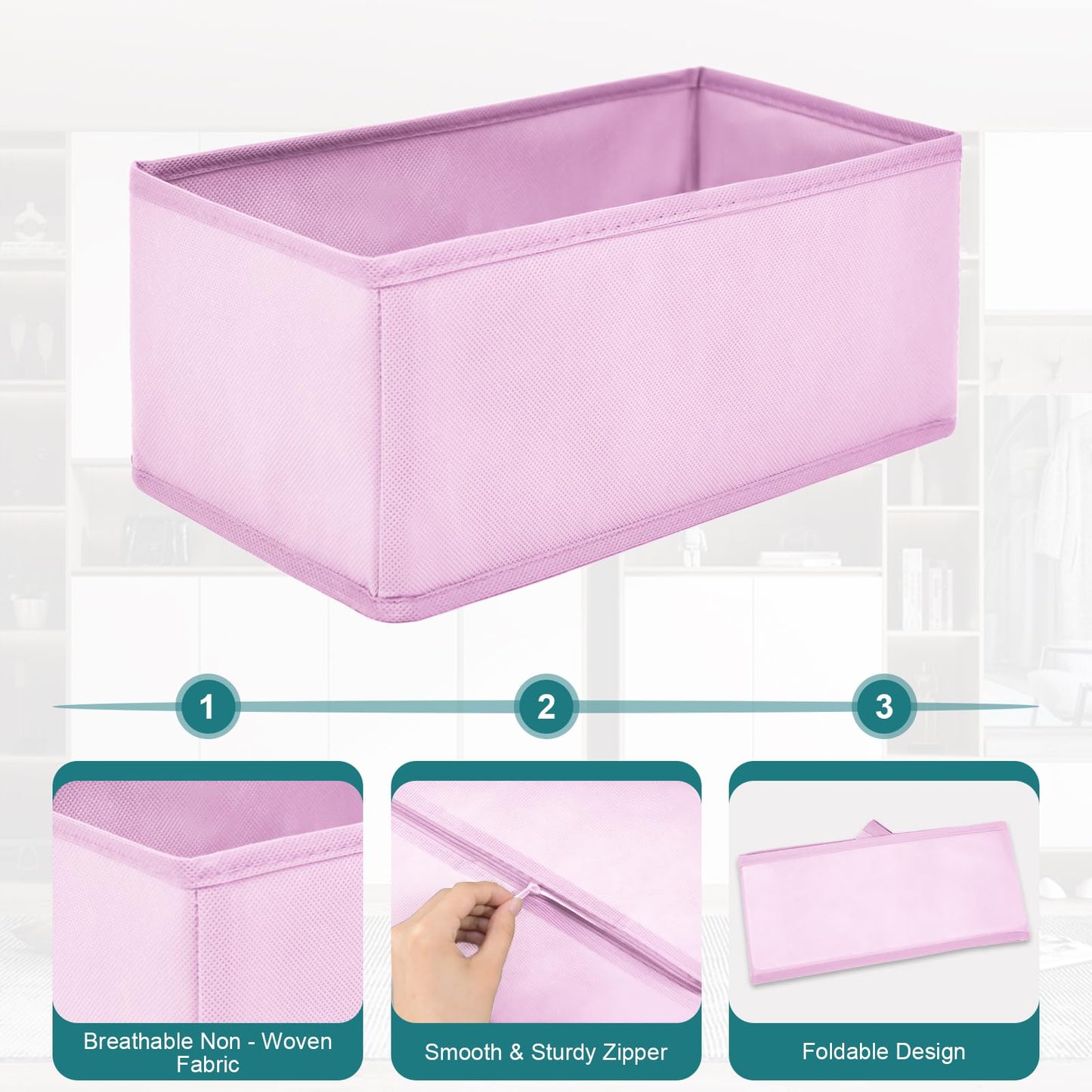 Cylogia 8 Pack Drawer Organisers Underwear Drawer Dividers Foldable Storage Boxes Fabric Closet Organizers Storage Cubes for Clothes Bras Socks Ties