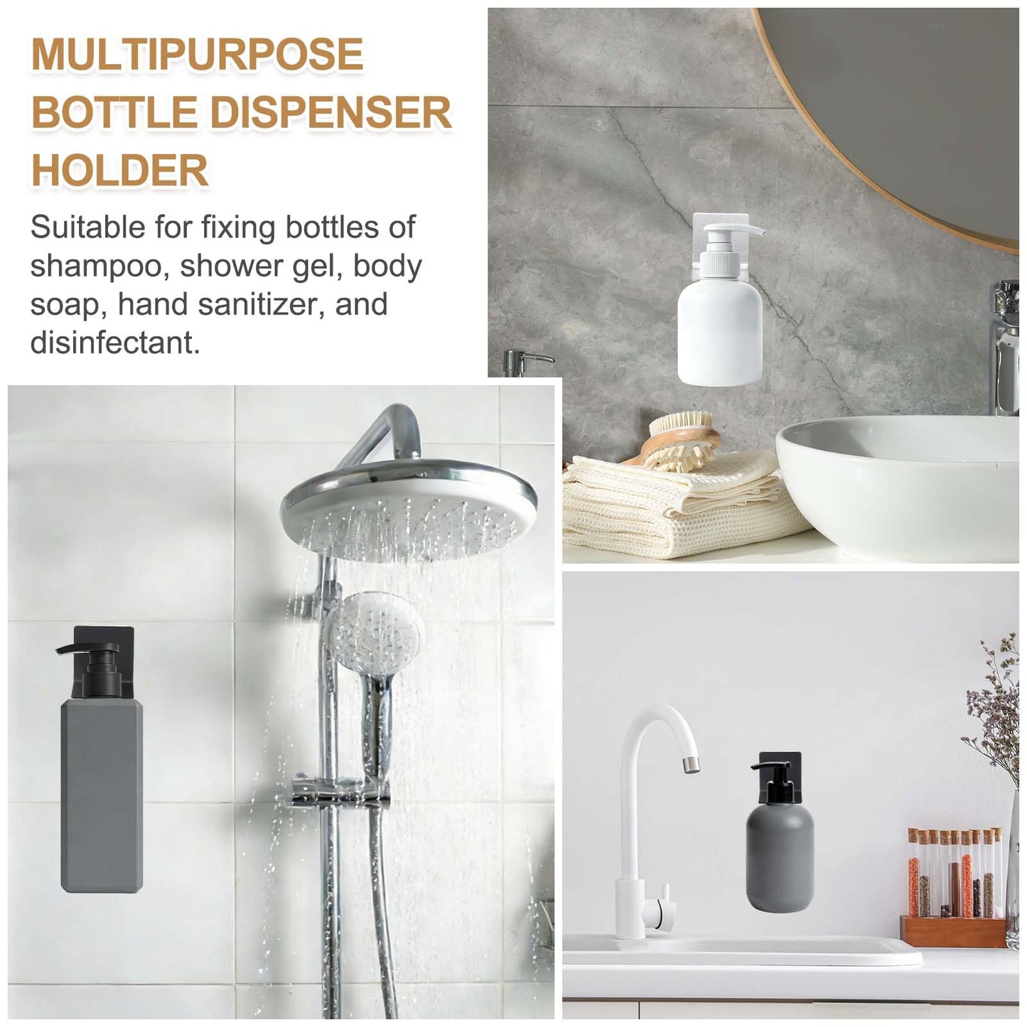 sourcing map 4 Pcs Shower Shampoo Bottle Holder, 1.1 Inch Adhesive Soap Bottle Dispenser Holder Wall Mount