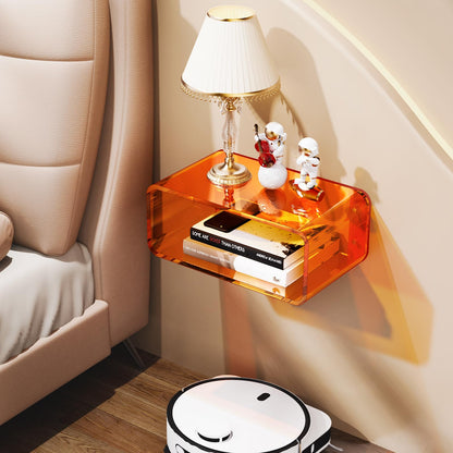 Dewrhiixe Acrylic Floating Bedside Table, Wall Mounted Nightstand Bedside Shelf Orange, 41×24×17 cm