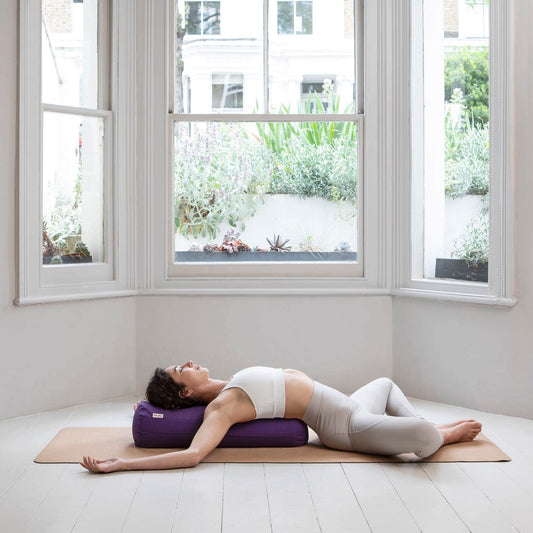 basaho Yoga Bolster | Organic Cotton | Buckwheat Hulls | Removable Washable Cover (Pure Purple)