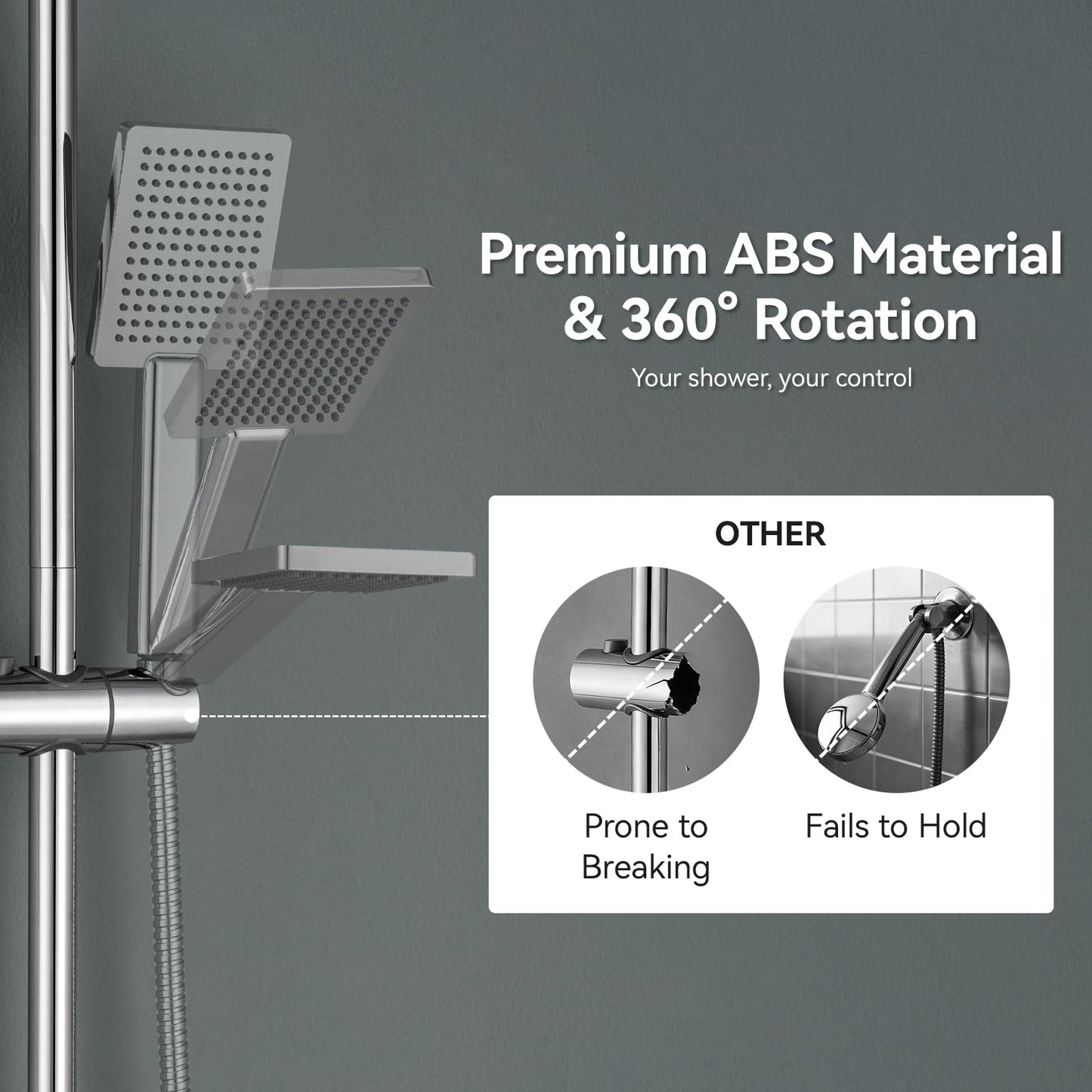 Auralum 70cm Shower Riser Rail - Adjustable 360°Swivel Shower Head Holder - Anti-Corrosion Premium Stainless Steel