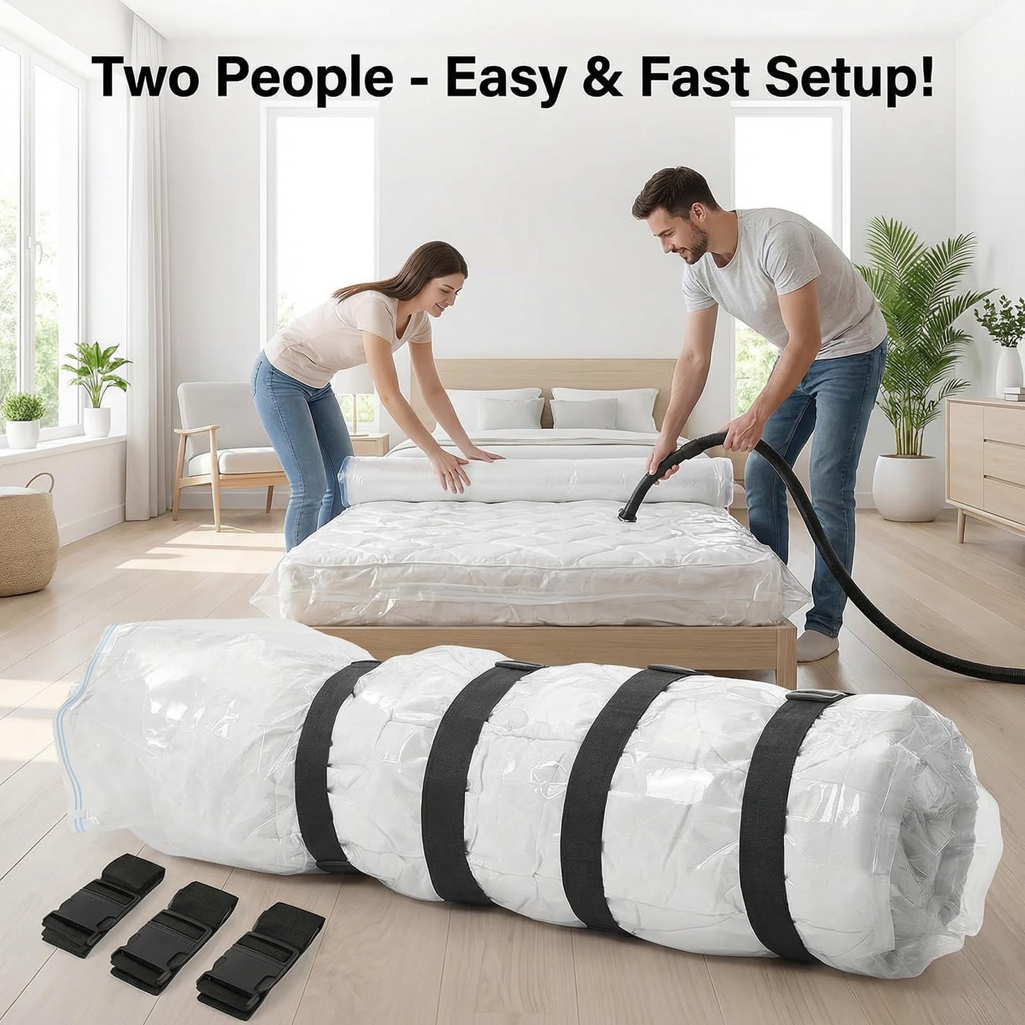 MeiQraft King Size Mattress Vacuum Storage Bag 200×250cm with 4 Straps & 2 Seal Clips for Memory Foam, Latex Mattresses