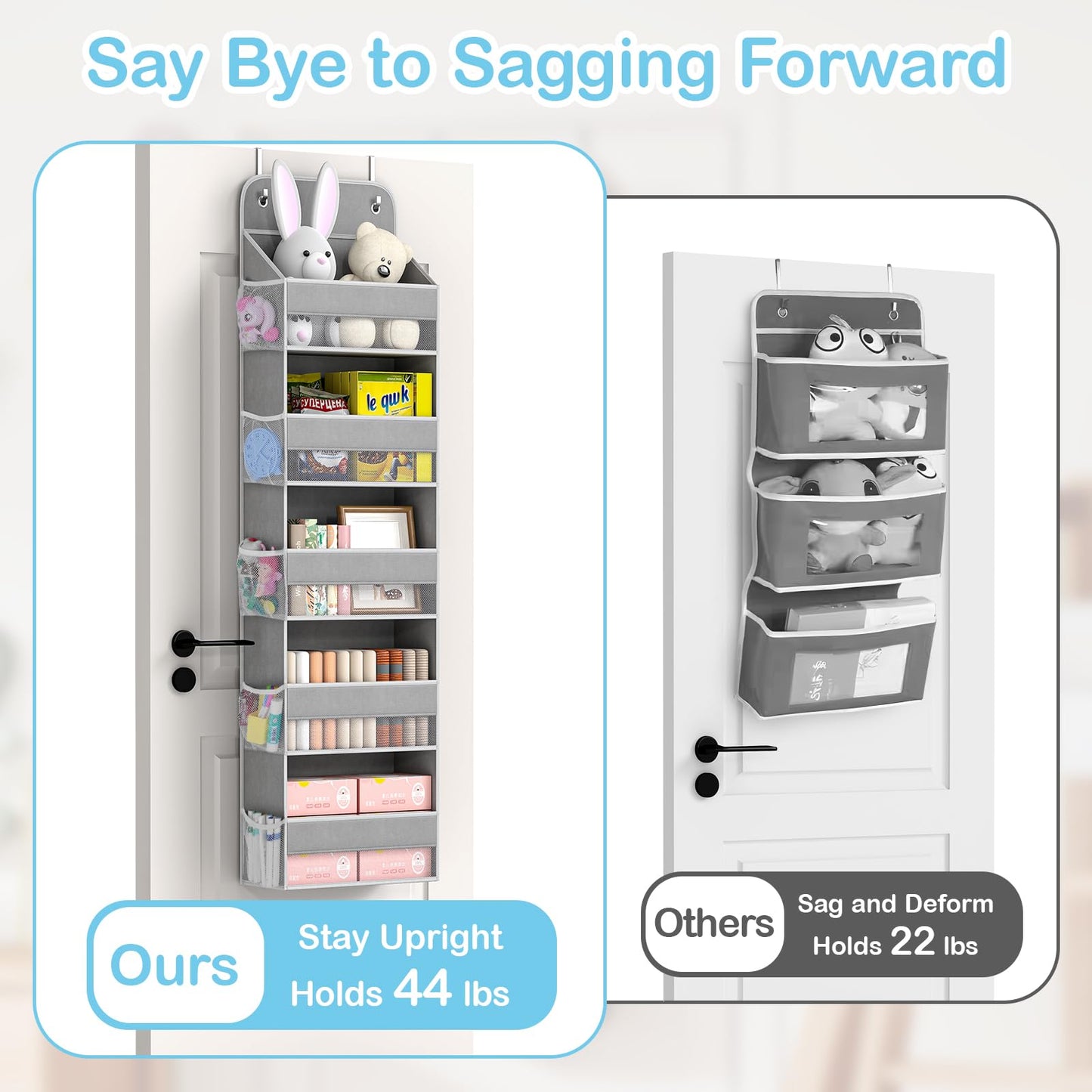LAMU 5-Tier Over The Door Storage, Swing - Proof Hanging Wardrobe Organiser for Baby Clothes, Back of Door Storage for Bedroom, Nursery and Bathroom