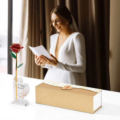 Mikasol Gold Dipped 24K Forever Preserved Rose, 1 Pack Infinity Flower Decor Hand Dipped Romantic Gift for Women in Her Wife Girlfriend Birthday