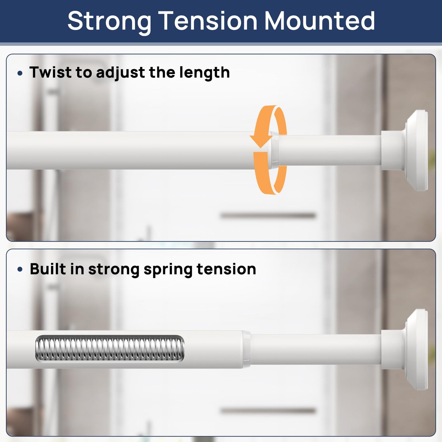 ENJOYBASICS Shower Curtain Pole 84 to 183 cm, 1 Inch Extendable Tension Rods for Curtains No Drill, Shower Rail for Bathroom, Closet, Window