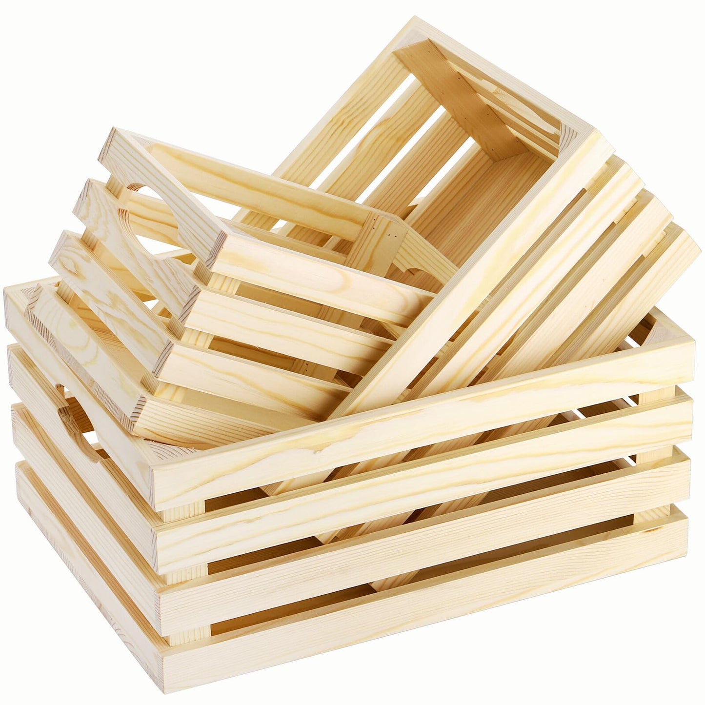 ZENFUN Set of 3 Nesting Wooden Crates, Rustic Various Size Decoration Boxes with Handles, Farmhouse Wooden Crates Storage Basket for Organizing