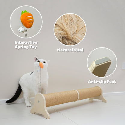 PETKARAY Horizontal Scratching Post, 30" Sisal Cat Scratch Post, Large Cat Scratcher with Spring Toy, Protect Furniture for Indoor Kitten