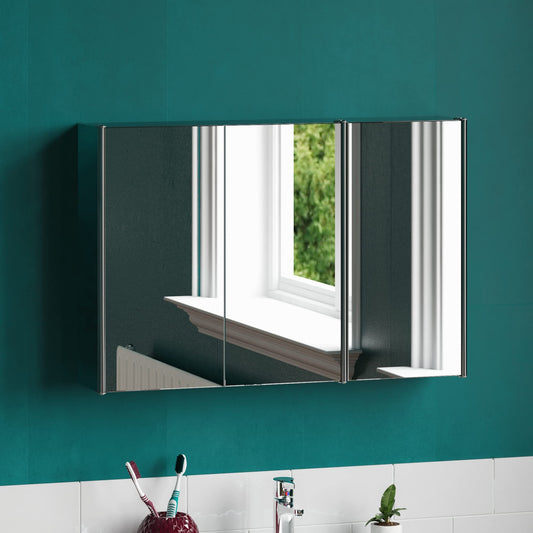 Bath Vida Tiano Bathroom Cabinet Triple Mirror Wall Mounted Stainless Steel Modern Storage Cupboard Unit
