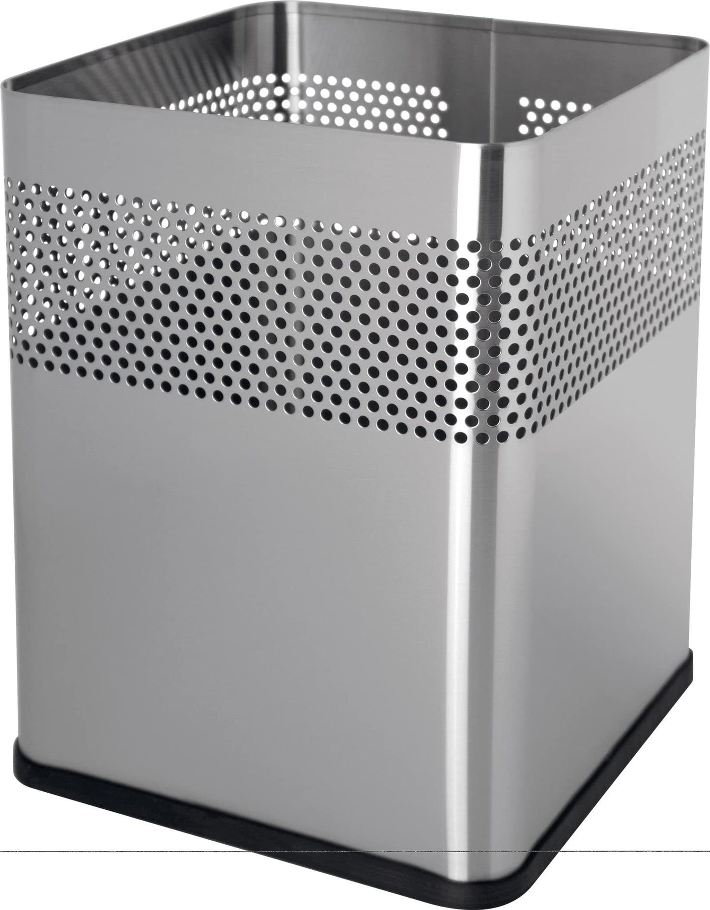 helit H2515900 Square Stainless Steel Waste Paper Bin, 18 litres, Silver, with Hole Decoration, Pack of 1