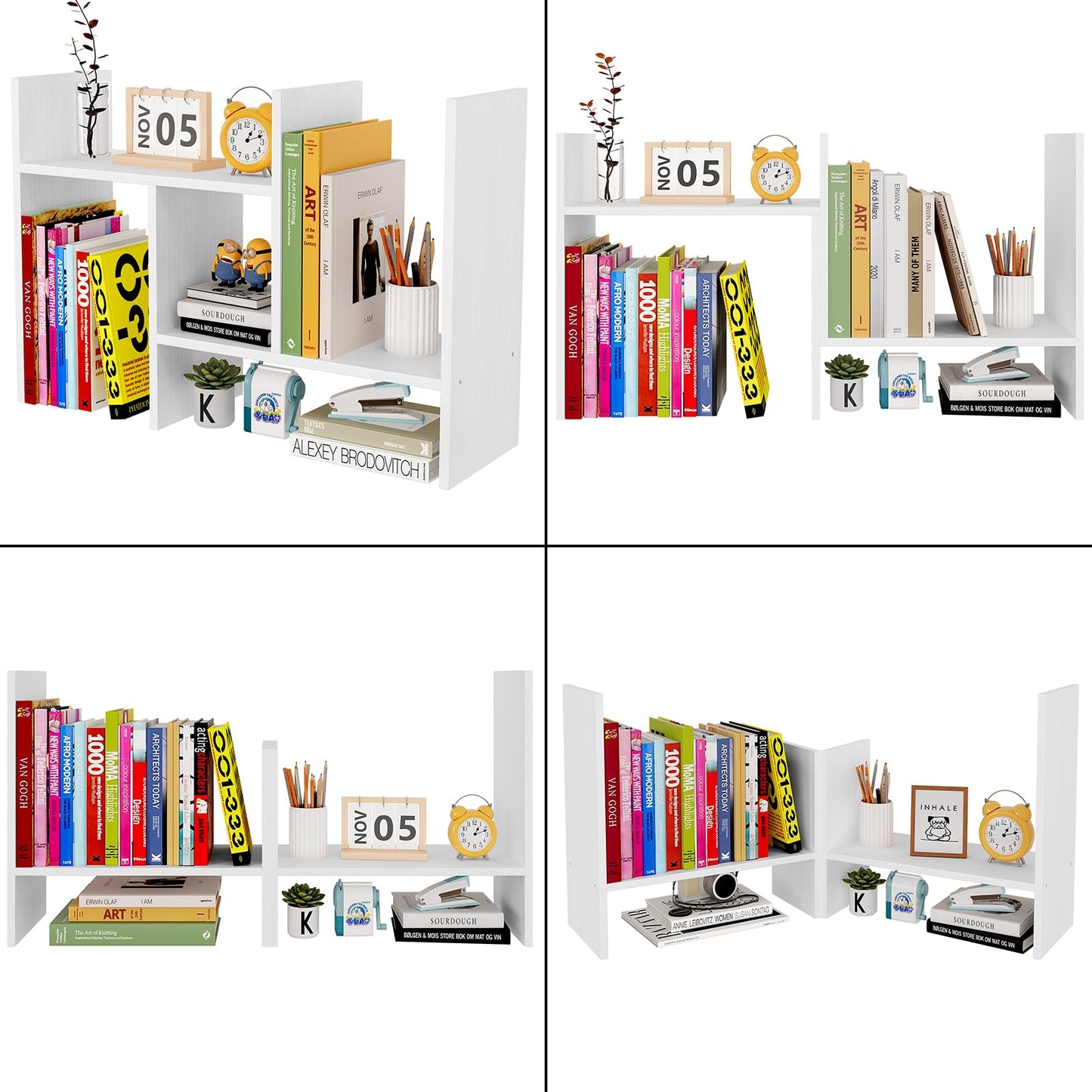 EasyPAG Wood Desktop Bookshelf Adjustable Desk Shelves Freestanding Home and Office Supplies Storage Display Shelf Desk Tidy Organiser,White