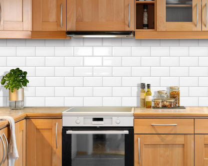 DEWOO Peel and Stick on Wall Tiles Subway Self-Adhesive Panels Backsplash for Kitchen and Bathroom,White Plastic Thick32 x 27cm,10-Sheet