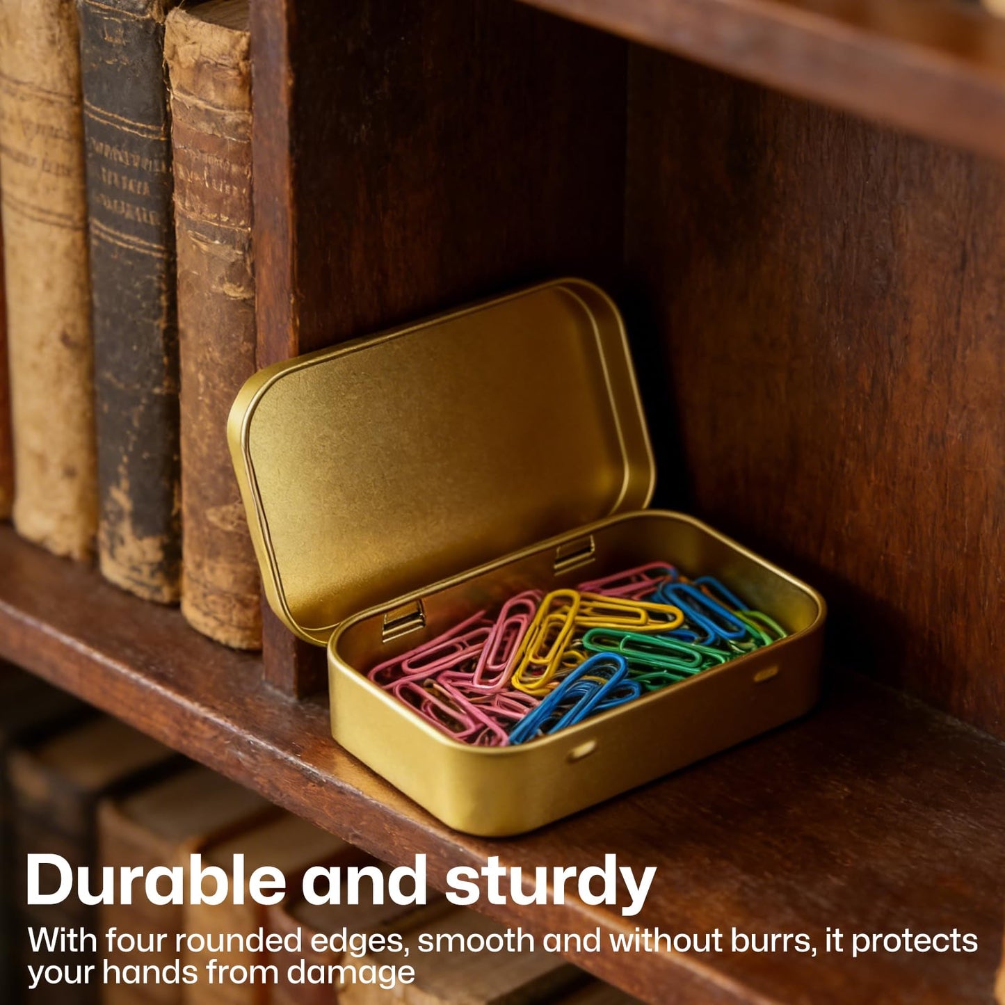 TFLPUO 8 PCS Small Tins with Lids, Mini Golden Metal Storage Tin Rectangular Hinged Tins Small Box Containers for DIY Gift Cards Candy Coin mini Items