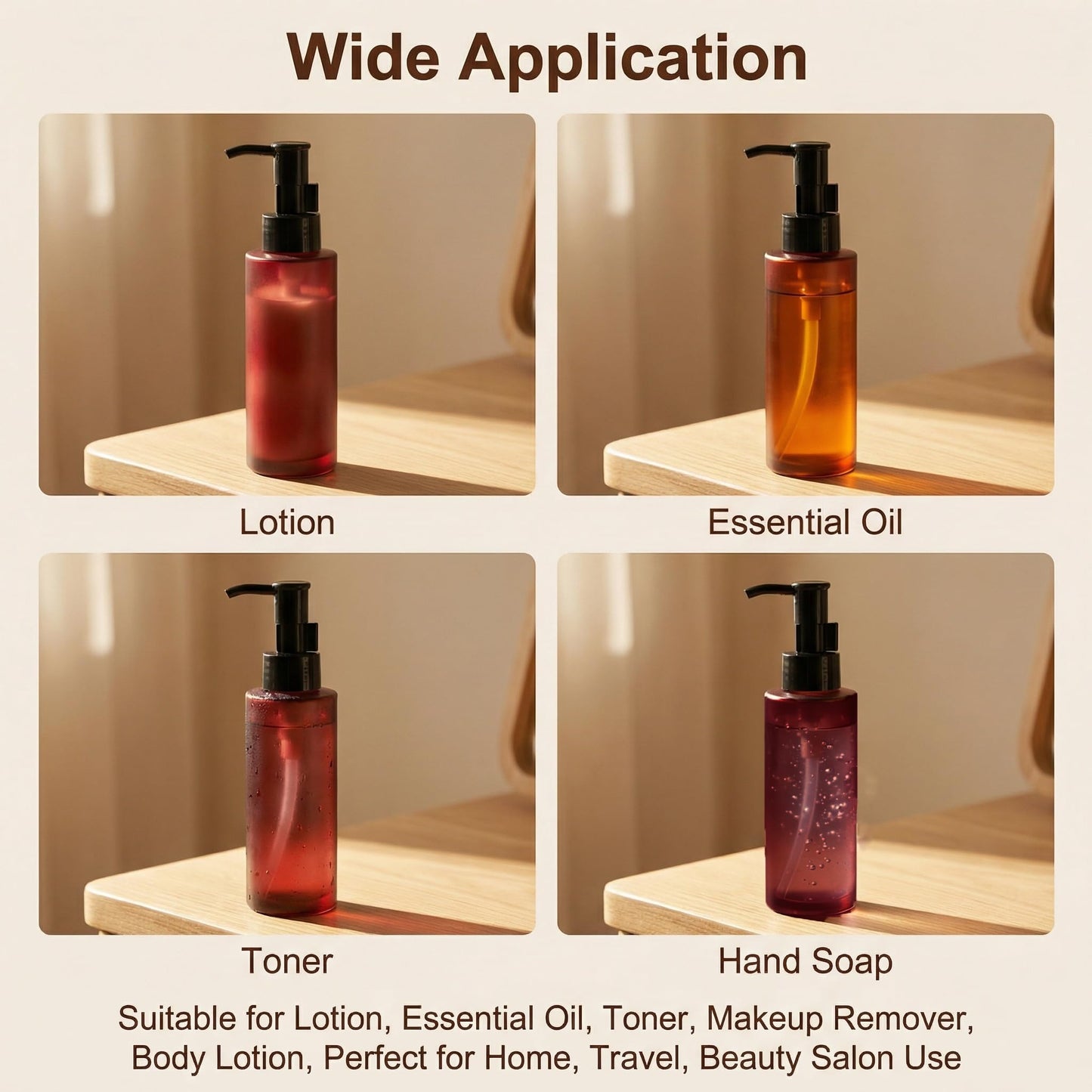 2PCS 100ML/3.4oz Empty Amber Frosted Glass Lotion Pump Bottle Jars with Black Pump Top Cosmetic Makeup Packing Storage Container Dispenser for