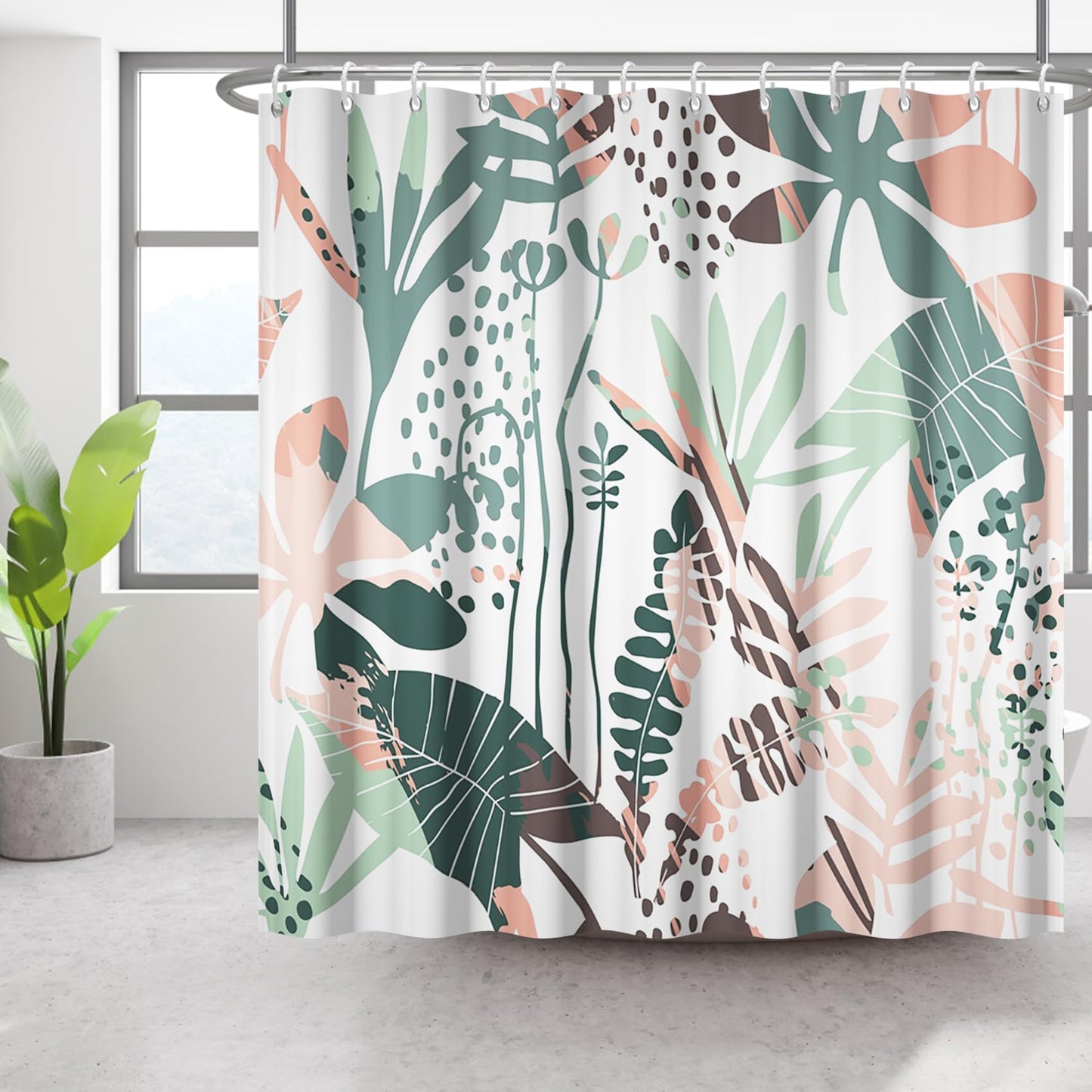 Bovlleetd 71x71inch Abstract Plant Shower Curtain Watercolor Tropical Botanical Bathroom Curtain Bohemian Bathroom Decorative Curtain Waterproof Bath