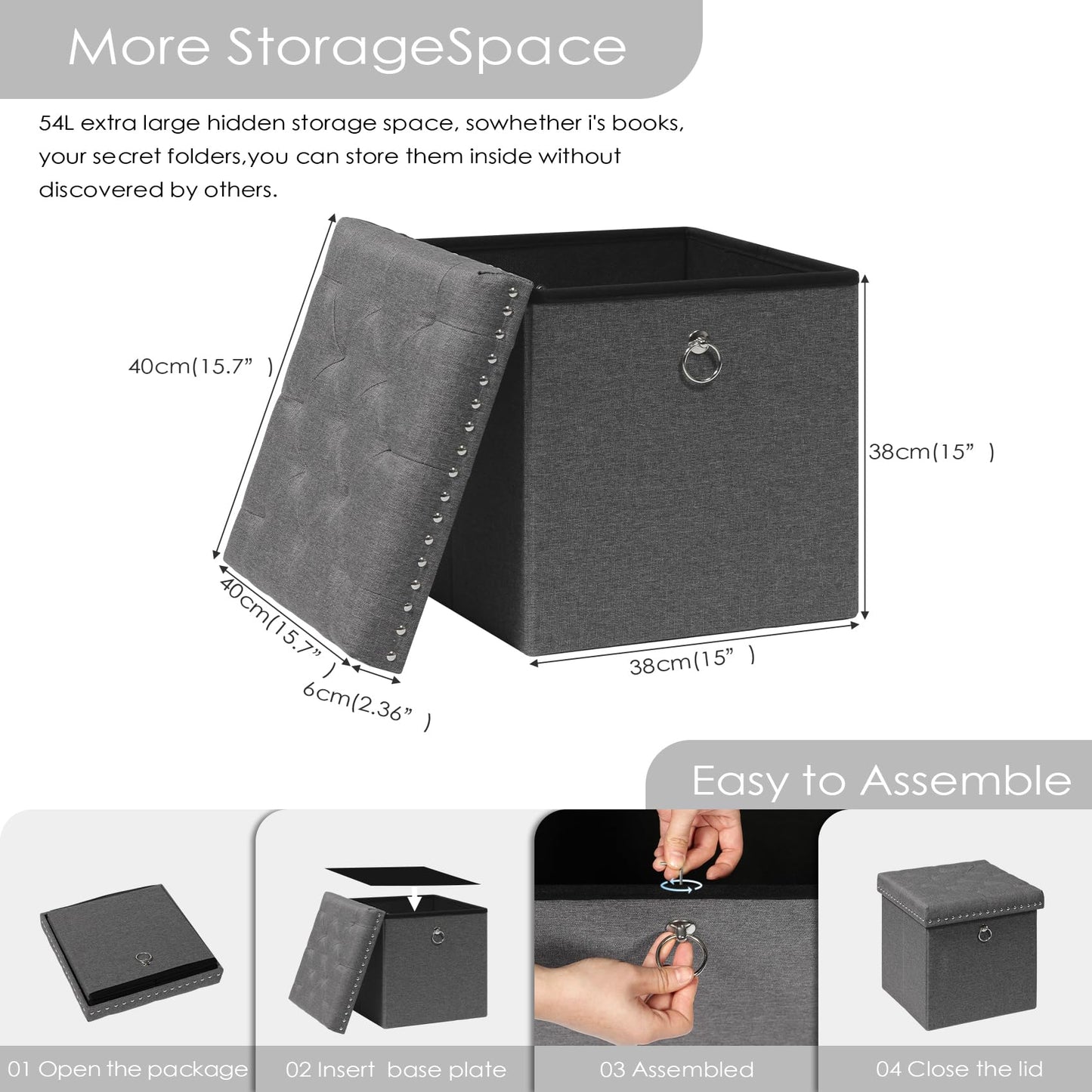 Bonlife Cube Ottoman with Tray, Foldable Storage Footstool, 150kg Capacity