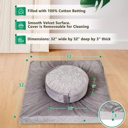 Hihealer Large Meditation Cushion and Zabuton Mat Set Meditation Pillow and Zafu Mat for Men and Women (Purple)