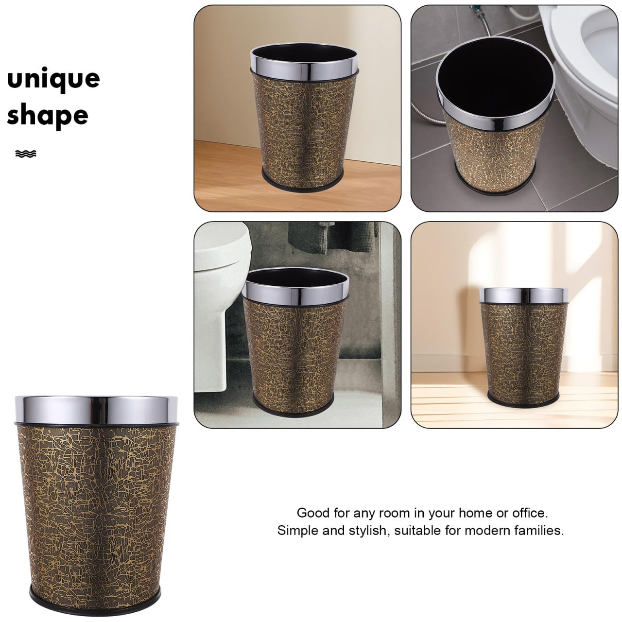 Healvian Pu Leather Round Trash can Modern Waste Paper Bin for Office Bedroom and Bathroom Small Rubbish Basket 10.04In X 7.87In X 7.87In