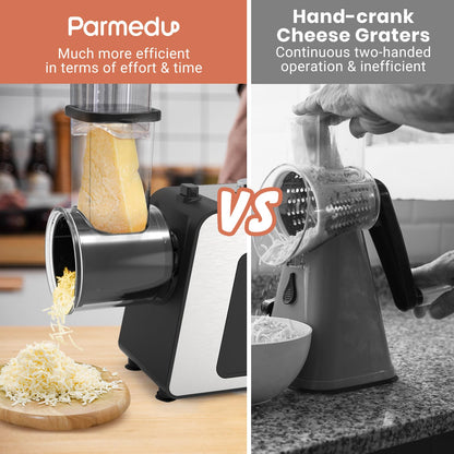 Parmedu Electric Cheese Grater & Meat Grinder: Electric Vegetable Cutter Electric Slicer Shredder Salad Maker - Professional Meat Mincer with 2
