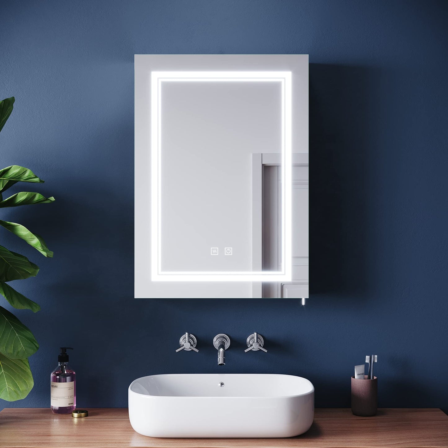 ELEGANT 500 x 700mm Stainless Steel Mirror Cabinet for Bathroom with Shaver Socket Washroom Furniture Illuminated Wall Mounted Mirror Cabinet with
