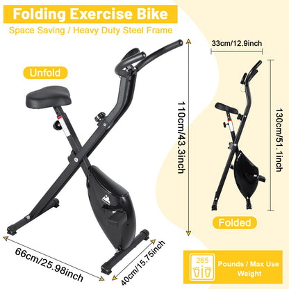 EVOLAND 265LBS Exercise Bike, Foldable Exercise Bike with LCD Display and 8-Level Adjustable Resistance, Max Load for Home Trainer Use, Maximum Weight