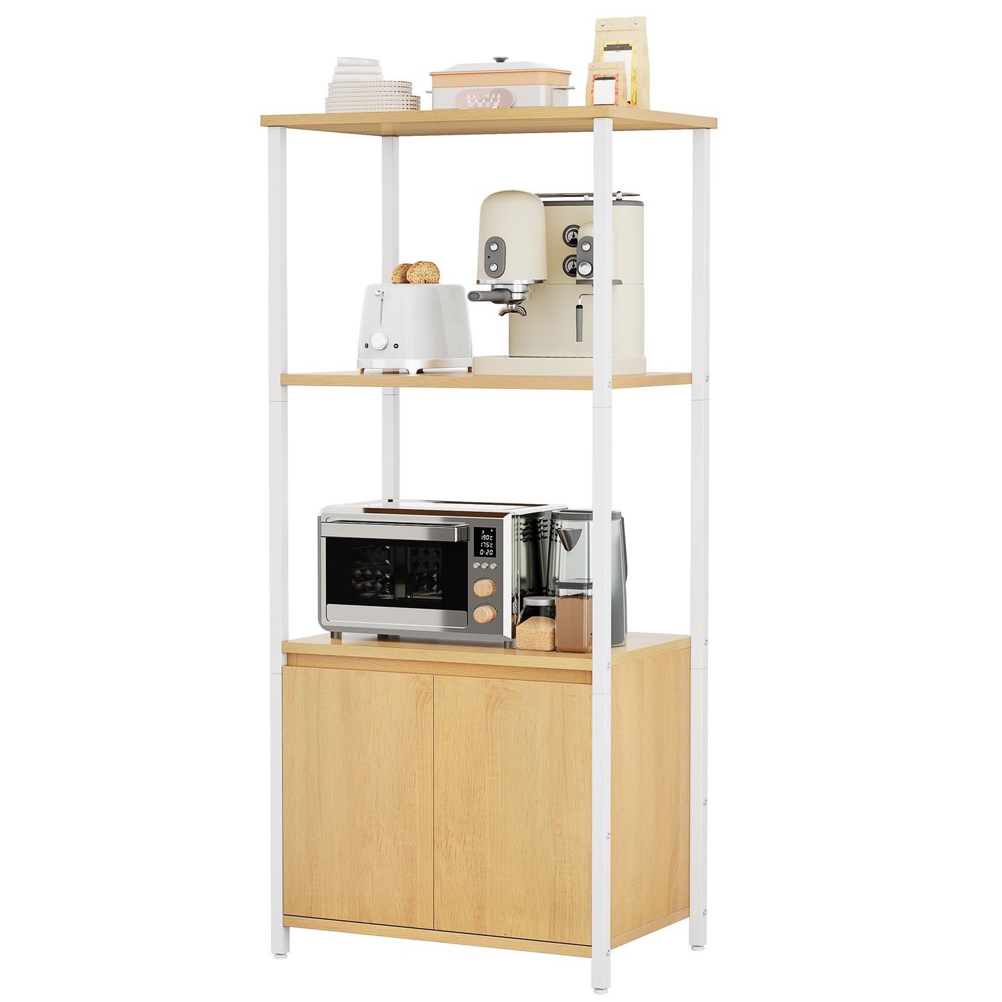 YITAHOME kitchen shelves, microwave shelf, bakers racks for kitchens with storage, coffee bar station, 3-Tier snack stand with Cabinet