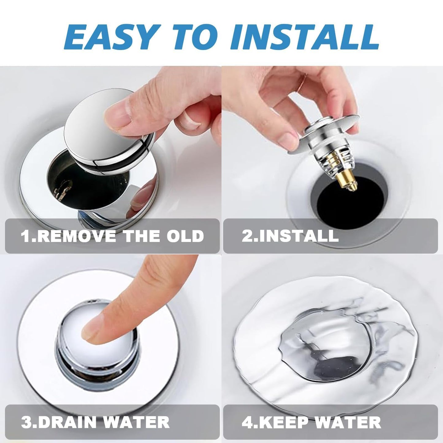 Sink Plug Replacement, Universal Bathroom Sink Plug, for 33-40 MM/28-33 MM, Pop Up Sink Hole Plug Cover with Strainer