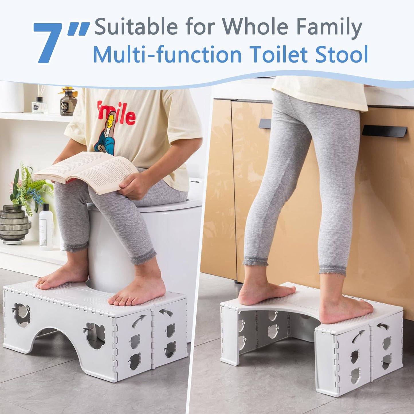 Foldable Toilet Stool for Adults And Kids,7 Inch Healthy Squatting Posture Toilet Poop Stool,Easy to Storage Anti-Slip Bathroom Step Stool