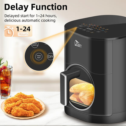 Uten Dual Blaze Air Fryer 5.5L Visual Window, Color Screen, 14 Pre Menus, Delayed Start, Stainless Oil Net, 2 Fast Heaters Independently Controllable,