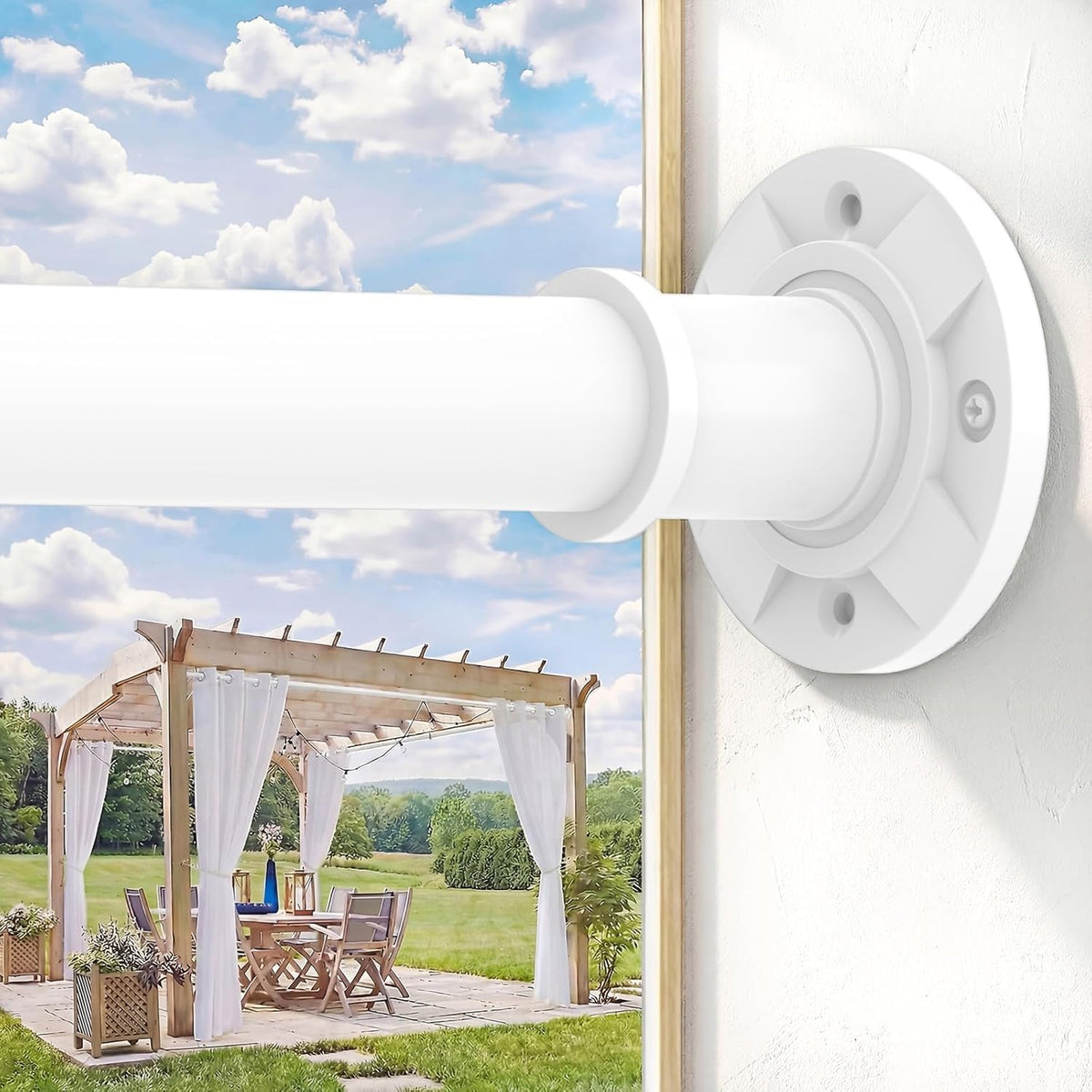 White Shower Curtain Pole 78-313 cm, Extendable Tension Rod 28mm