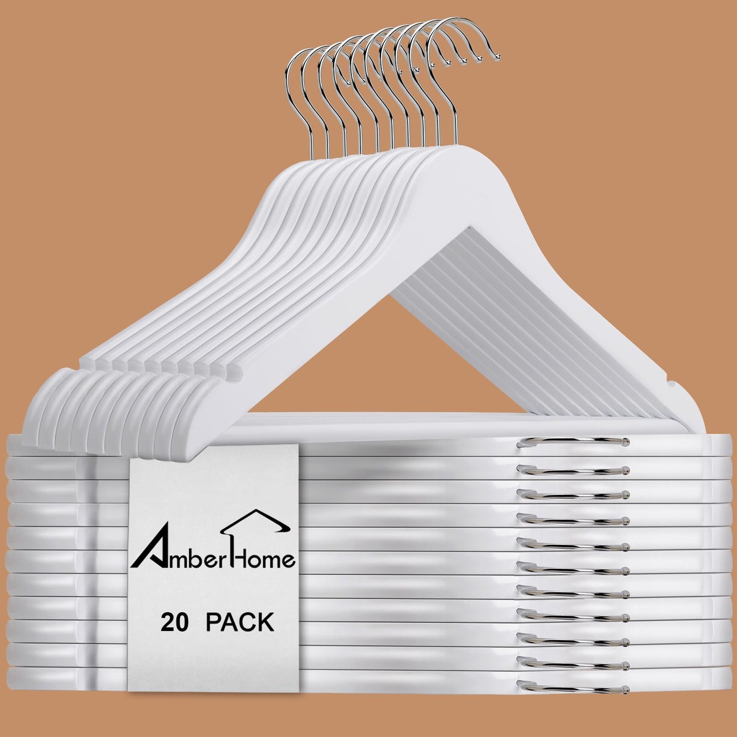 Amber Home 20pcs Wooden Coat Hangers, Wood Suit Hangers, White