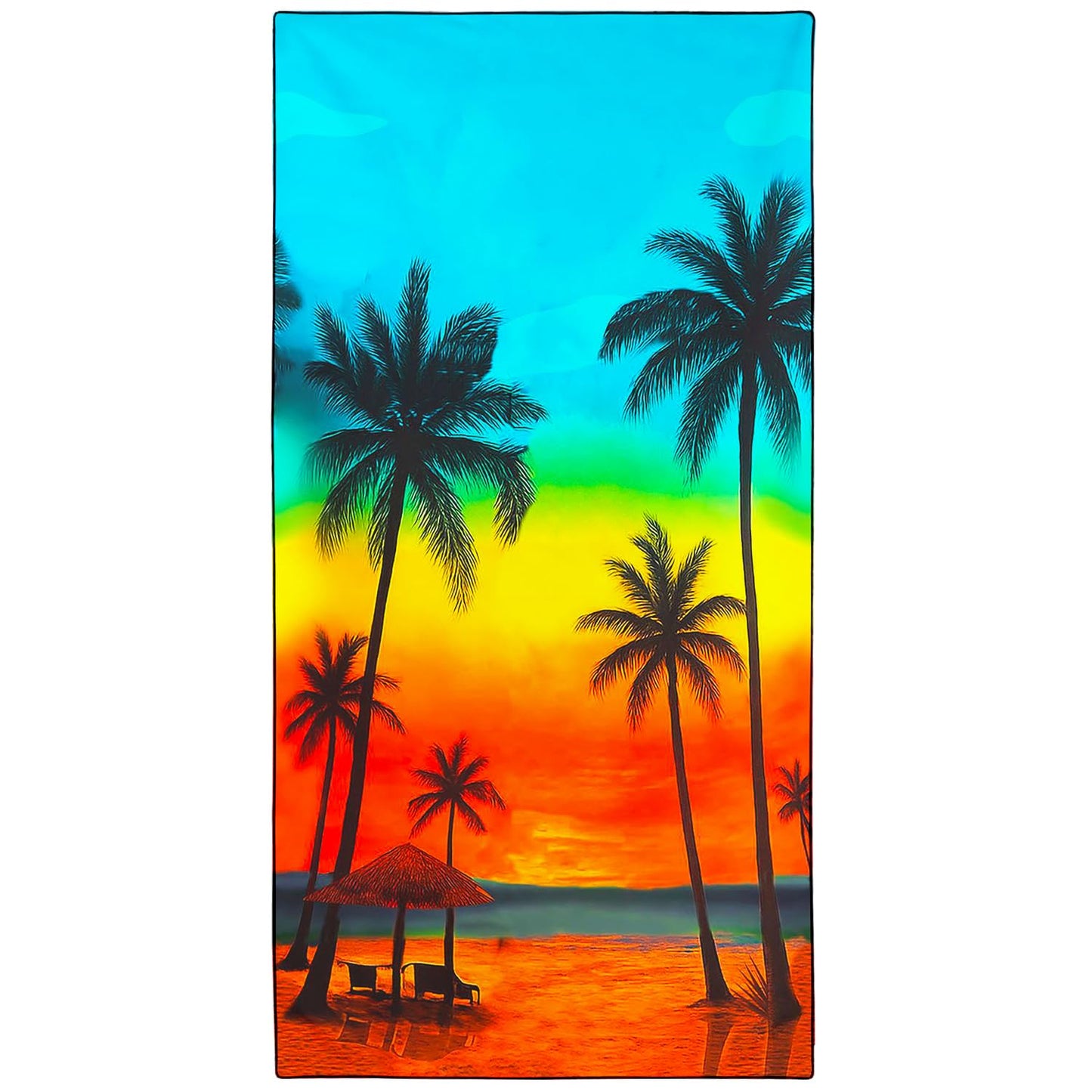 Violetpos Rainbow Sunset Palm Tree Beach Towel, Extra Large 180x90 cm 250GSM Microfibre, Sand Free Quick Dry