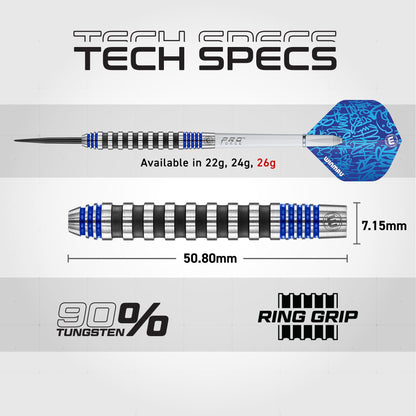 WINMAU Advance 500 Series Tungsten Blue 26 Gram Steeltip Darts Set with Flights and Shafts (Stems)