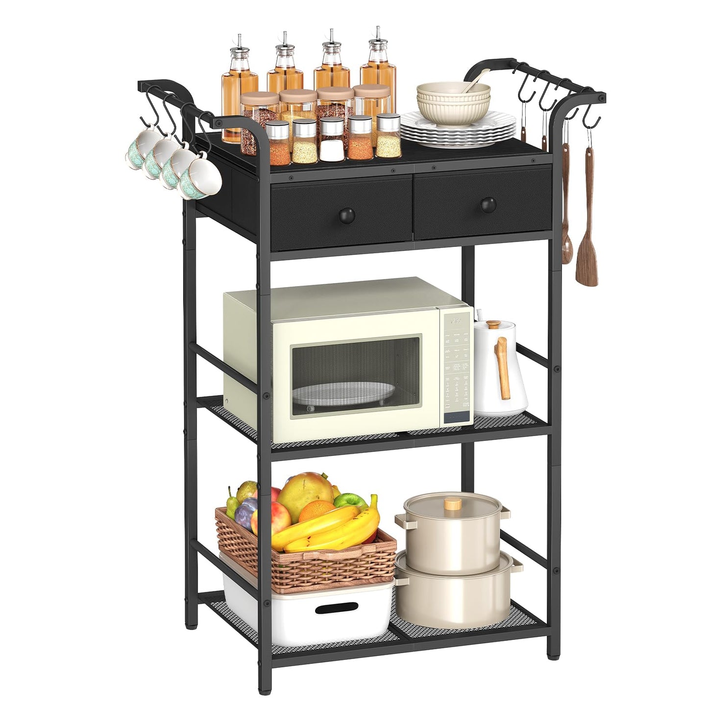 HOOBRO 3-Tier Bakers Rack, Microwave Stand, Coffee Bar Station with Storage