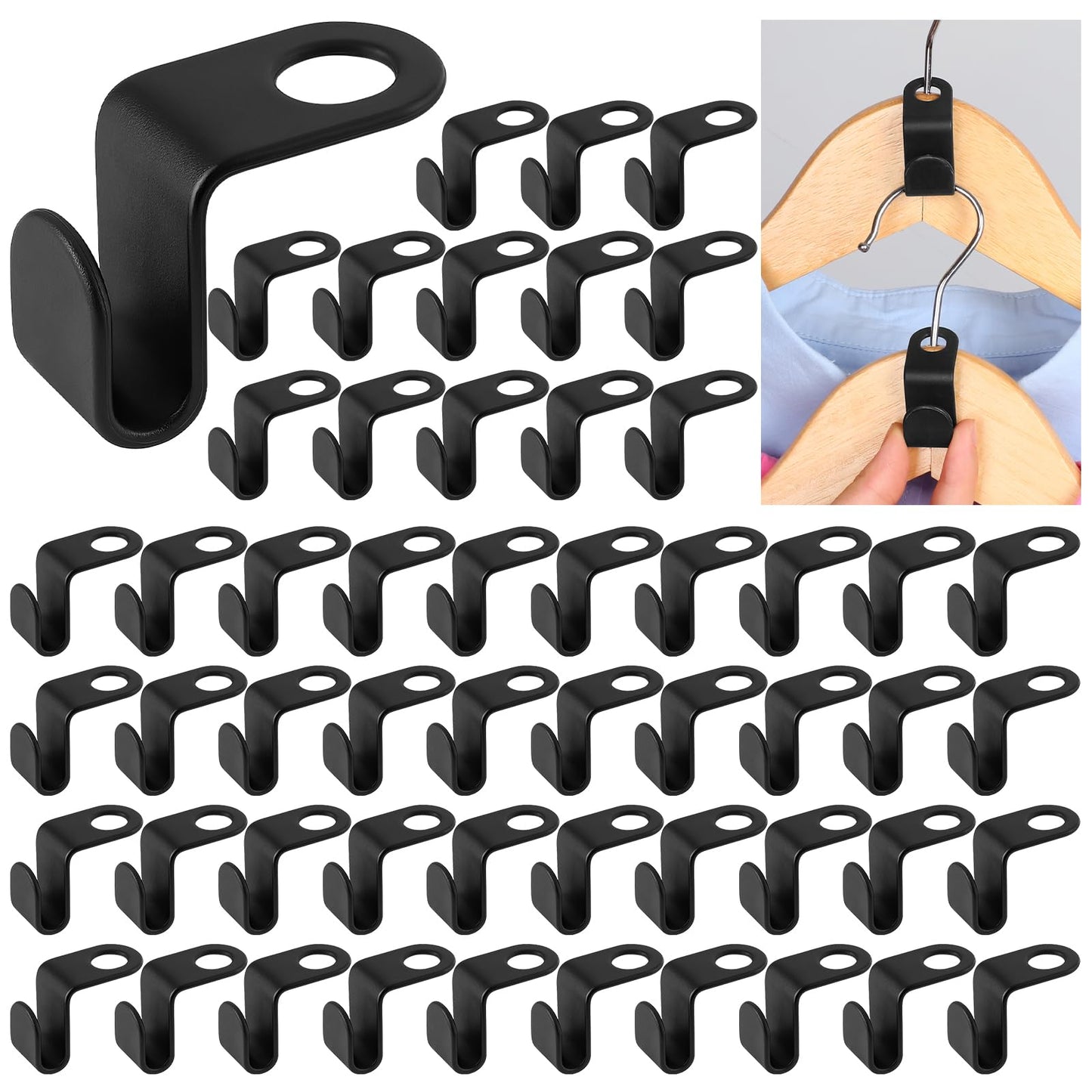 60 Pcs Hanger Connector Hooks, Space Saving Cascading Hanger Hooks, Black